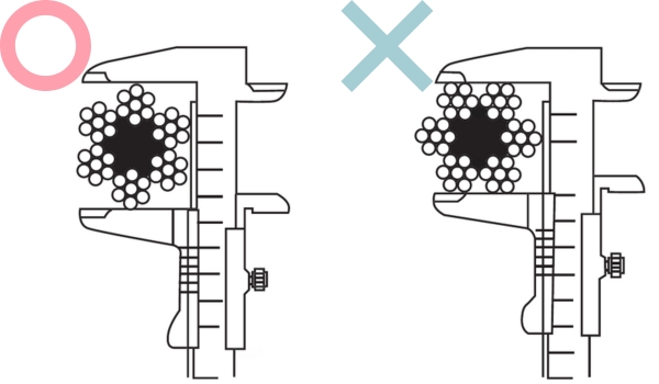 ワイヤロープの直径の測り方(ノギス)